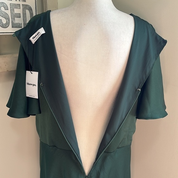 Showpo. AMARTINA MIDI V NECK TWIST BODICE FLUTTER SLEEVE DRESS FOREST GREEN NWT - Picture 14 of 16